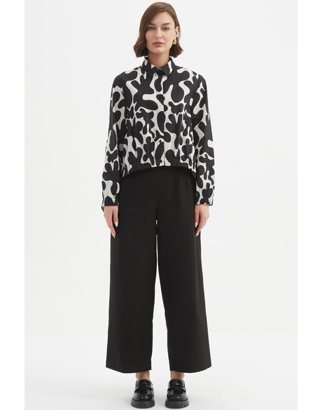 Elastic Front Hem Print Shirt