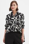 Elastic Front Hem Print Shirt
