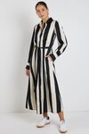 Cyprus Black Sand Stripe Satin LS Shirt Midi Dress