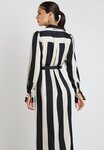 Cyprus Black Sand Stripe Satin LS Shirt Midi Dress