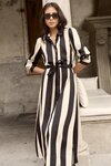 Cyprus Black Sand Stripe Satin LS Shirt Midi Dress