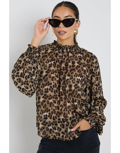 Embrace Leopard Georgette High Neck LS Top