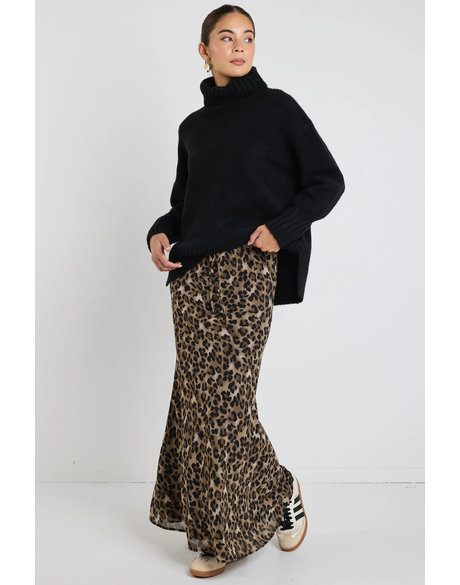 Rally Leopard Tie Waist Bias Maxi Skirt