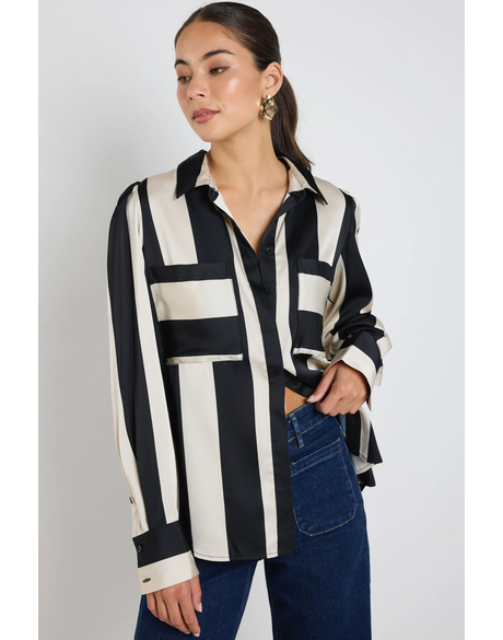 Solidify Black Sand Stripe LS Blouse
