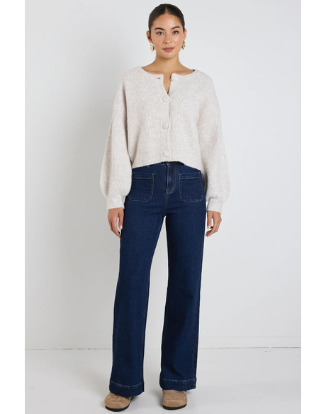 Authentic Oat Marle Chunky Knit Crewneck Cardigan