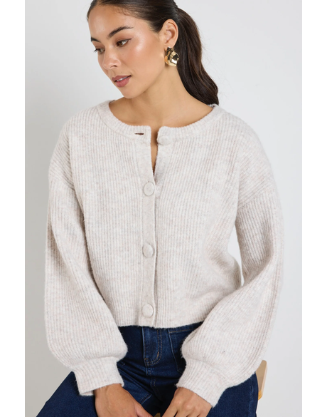 Authentic Oat Marle Chunky Knit Crewneck Cardigan