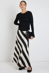 Fiery Black Sand Stripe Satin Bias Maxi Skirt