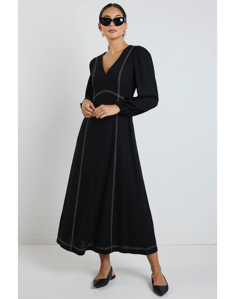 Case Black LS Contrast Stitch Midi Dress 