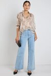 Odyssey Beige Leopard Georgette Shirred Neck LS Top