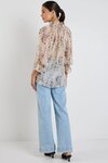 Odyssey Beige Leopard Georgette Shirred Neck LS Top