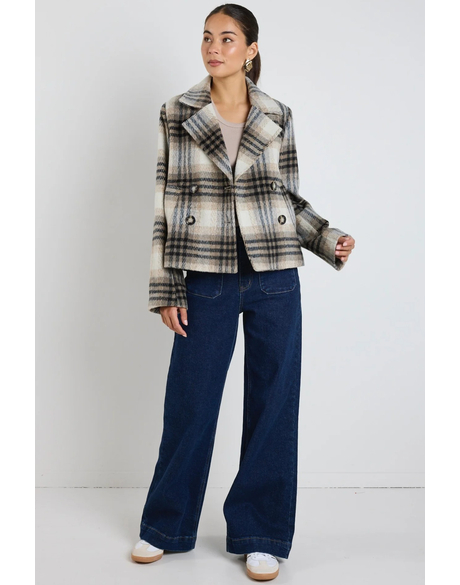 Rider Charcoal Check Short Double Breasted Coat
