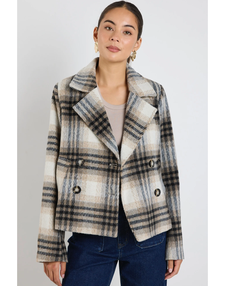 Rider Charcoal Check Short Double Breasted Coat