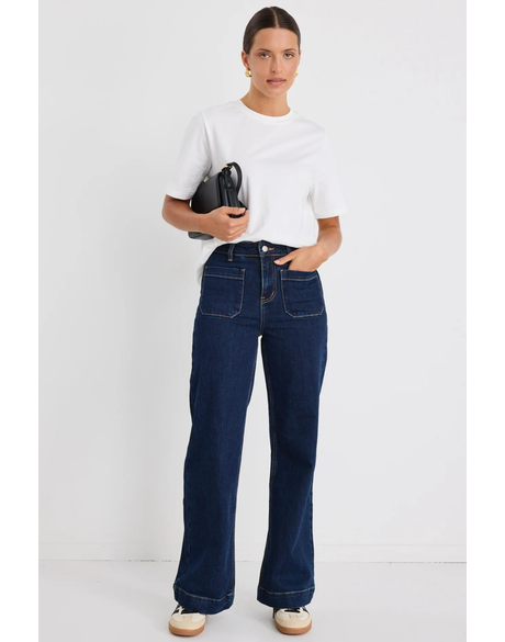 Zoey Indigo High Rise Wide Leg Pocket Jean