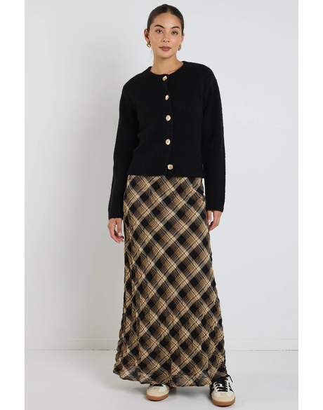 Breathe Caramel Check Bias Maxi Skirt