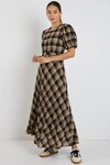 Encore Caramel Check SS Bias Maxi Dress