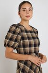Encore Caramel Check SS Bias Maxi Dress