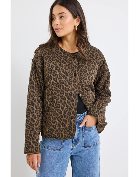 Apex Animal Print Collarless Puffer Jacket