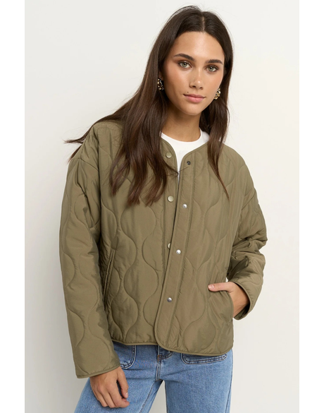 Apex Olive Collarless Puffer Jacket