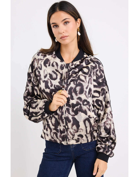 Activation Animal Print Satin Bomber Jacket