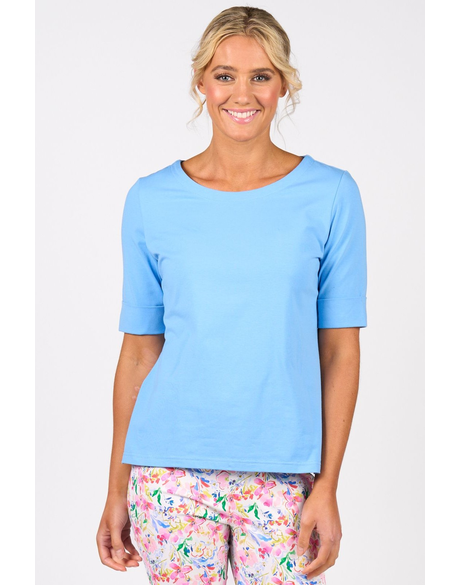 Boat Neck Top with Cuffed Sleeve