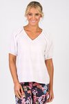 Plain V Neck Top with Floaty Sleeve (White Check)