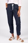 Relaxed Leg Ankle Grazer Pant with Contrast Trim and Stitching 