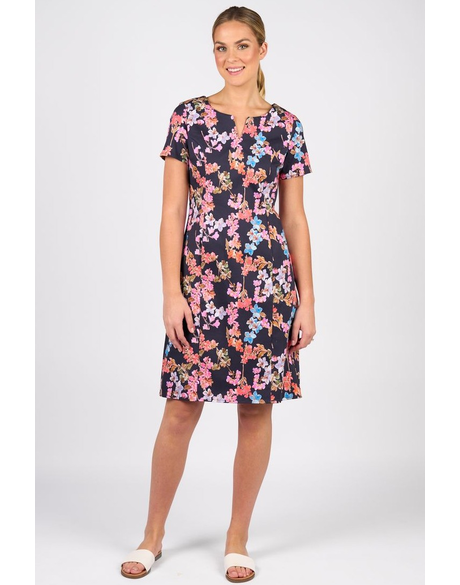 Printed Lightweight Fitted Dress with Short Sleeve