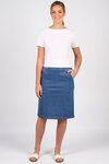 Flat Front Pull On Denim Skirt