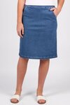 Flat Front Pull On Denim Skirt