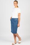 Flat Front Pull On Denim Skirt