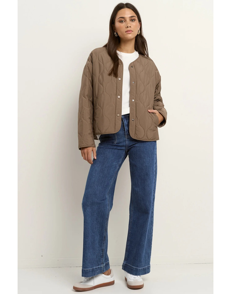 Apex Mocha Collarless Puffer Jacket