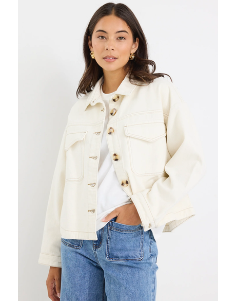 Echo Ecru Patch Pocket Denim Jacket