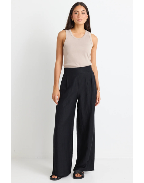 Guardian Black Linen Viscose Elastic Back Pants