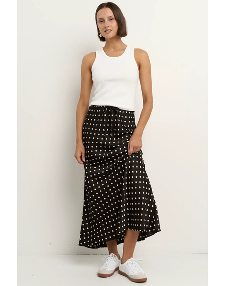 Rarity Black White Polka Dot Tie Waist Bias Maxi Skirt