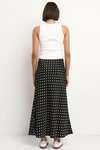Rarity Black White Polka Dot Tie Waist Bias Maxi Skirt