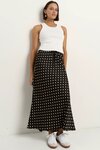 Rarity Black White Polka Dot Tie Waist Bias Maxi Skirt