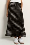 Rarity Black White Polka Dot Tie Waist Bias Maxi Skirt