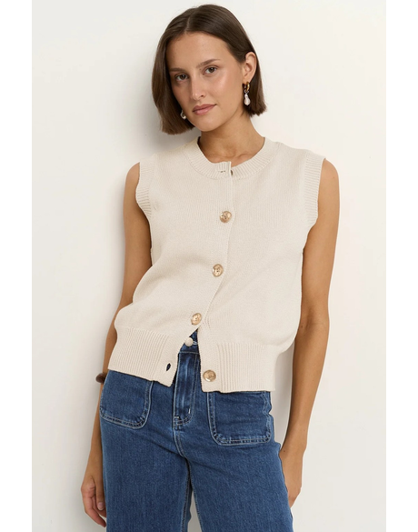 Trait Ivory Crewneck Knitted Vest Top