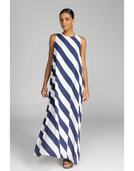 Finally Here Dress (Navy and White Diagonal Stripe)