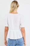 Restore Ivory Linen Tie Front Peplum SS Top