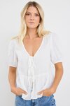 Restore Ivory Linen Tie Front Peplum SS Top