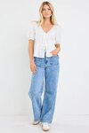 Restore Ivory Linen Tie Front Peplum SS Top