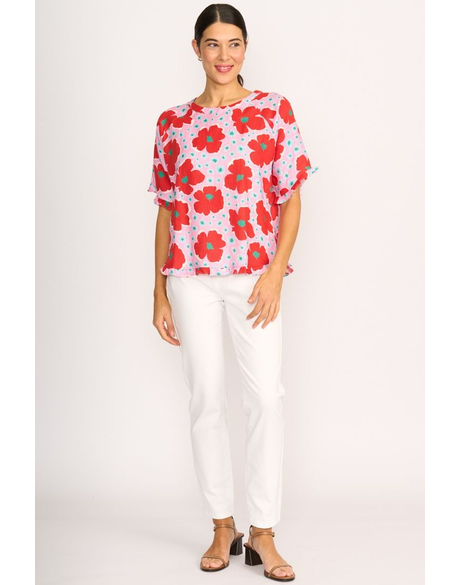 Ruffles, Scoop Hem Top (Vibrant Floral)