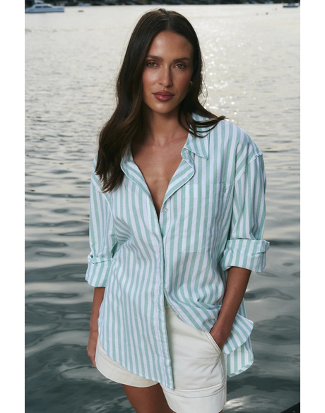 You Got This Green Wide Stripe Oversized Boyfriend Shirt