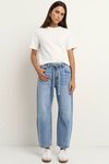 Campus Light Blue Tie Waist Barrel Jeans