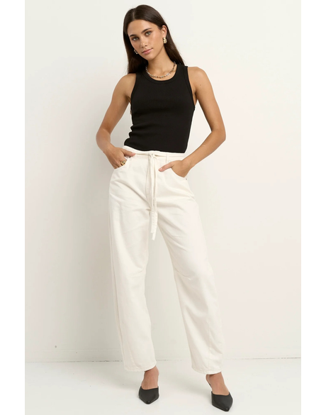 Campus Ecru Tie Waist Barrel Jeans