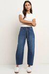 Campus Deep Blue Tie Waist Barrel Jeans