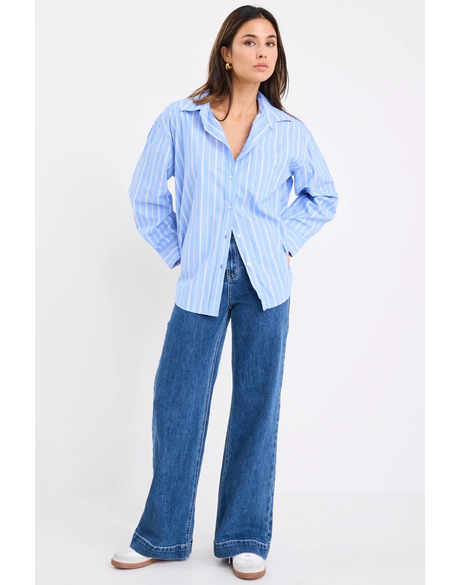 You Got This Mid Blue White Stripe Oversized Boyfriend Shirt