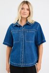 Crucial Storm Blue Denim Short Sleeve Shacket
