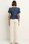 Restore Storm Blue Chambray Tie Front Peplum SS Top